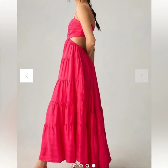 Anthropologie Let Me Be Cutout Tiered Maxi Dress Hot Pink XSP - Picture 3 of 16
